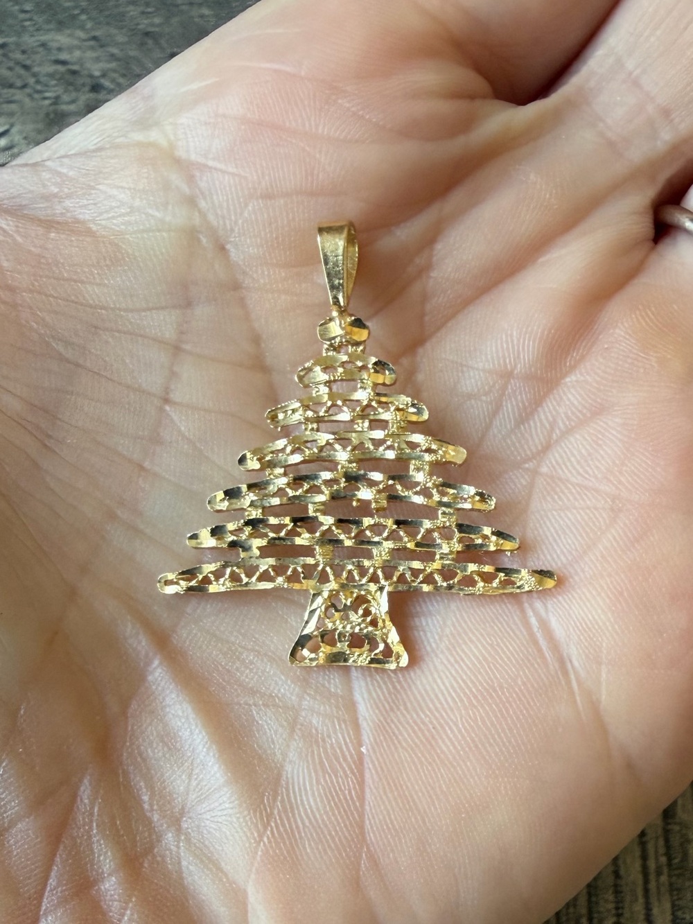 14K Gold Cedar Tree Pendant